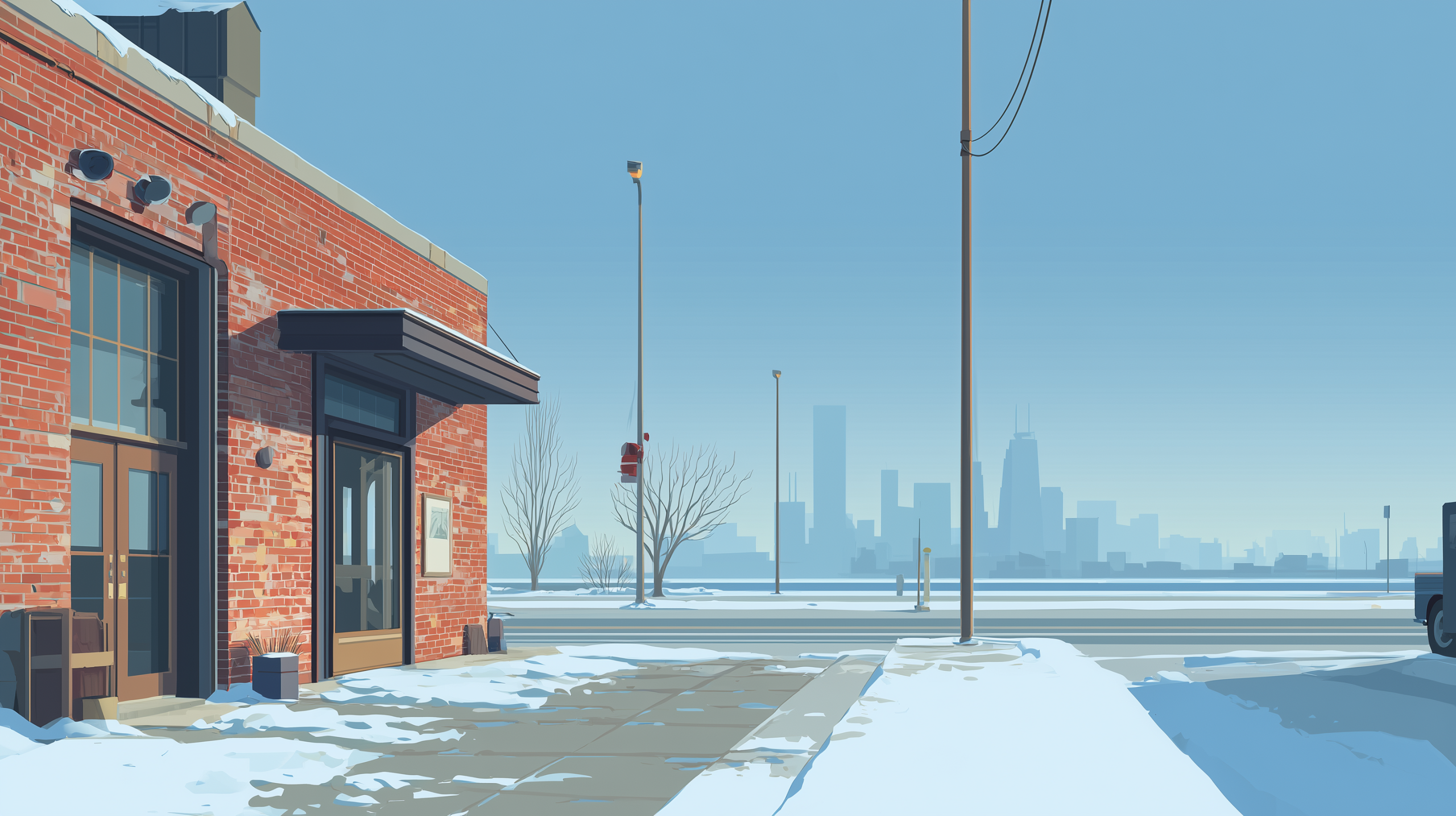 Commercial security cameras Milwaukee illustration showing storefront, loading dock, and parking lane coverage